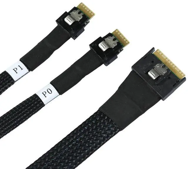 Main image of Slimline SAS SFF 8654 8i to Dual SFF 8654 4i Server Cable with Anti-Misplug Design 12Gbps High Speed 32AWG Data Transfer Cord, 10 Ohm Impedance (0.5M)