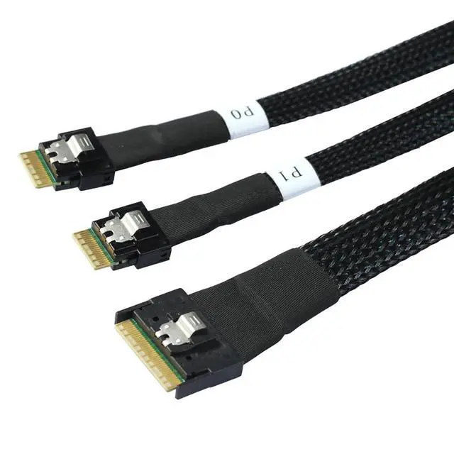 Alt view image 2 of 6 - Slimline SAS SFF 8654 8i to Dual SFF 8654 4i Server Cable with Anti-Misplug Design 12Gbps High Speed 32AWG Data Transfer Cord, 10 Ohm Impedance (0.5M)