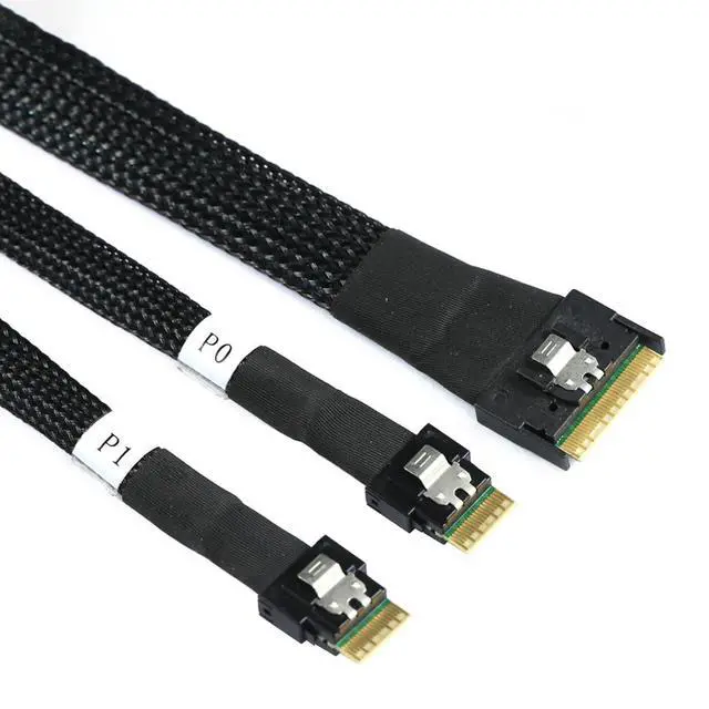 Alt view image 6 of 6 - Slimline SAS SFF 8654 8i to Dual SFF 8654 4i Server Cable with Anti-Misplug Design 12Gbps High Speed 32AWG Data Transfer Cord, 10 Ohm Impedance (0.5M)