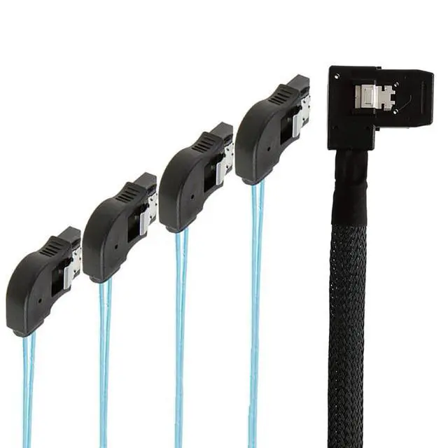 Alt view image 5 of 5 - Mini SAS HD SFF-8087 Right-Angle to 4X SATA 7P Right-Angle Internal Server Cable, 30AWG Copper Harness, 12Gbps High-Speed Data Transfer (0.5M/19.68in)