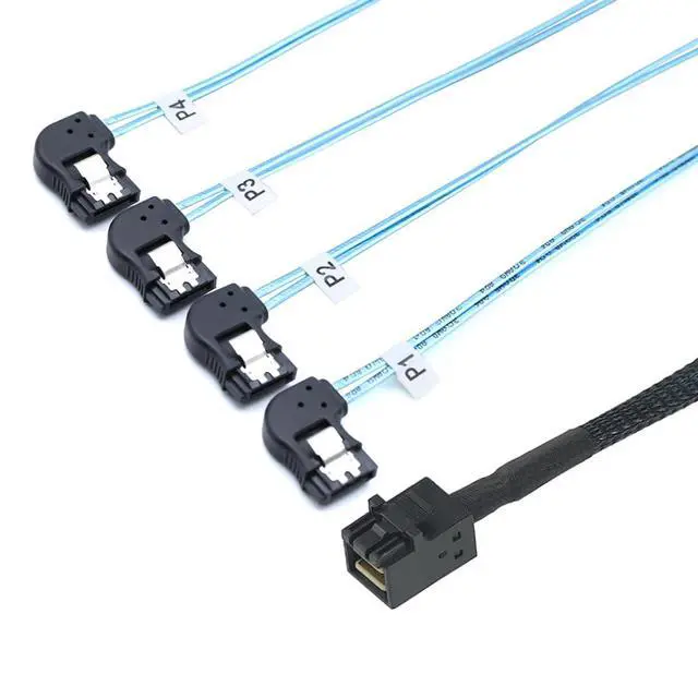 Alt view image 3 of 6 - Mini SAS HD SFF-8643 to 4X SATA Left Angle Internal High Speed Server Cable 30AWG 12Gbps Breakout Harness (1m/39.37in)