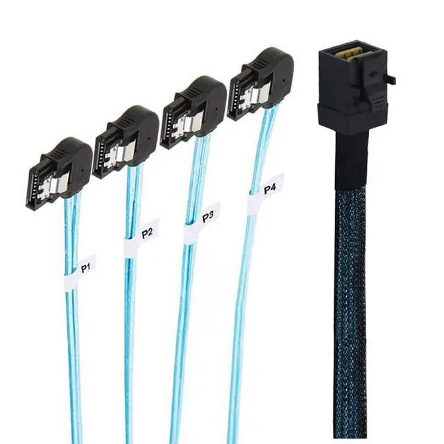 Alt view image 6 of 6 - Mini SAS HD SFF-8643 to 4X SATA Left Angle Internal High Speed Server Cable 30AWG 12Gbps Breakout Harness (1m/39.37in)