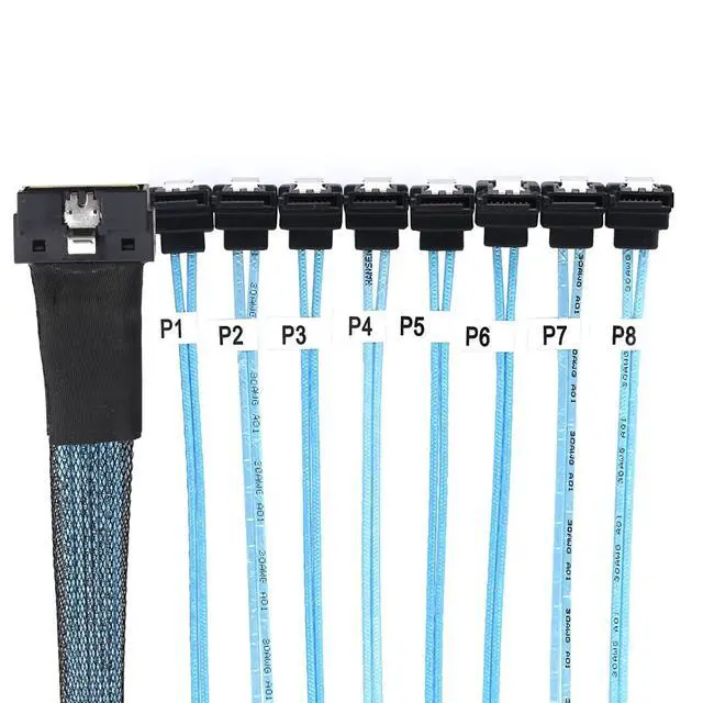 Alt view image 6 of 6 - SlimSAS LP Low Profile SFF-8654 8i 74P to 8* SATA 7P 90 Degree Cable 30AWG Server Internal High Speed Connection Harness (1M)