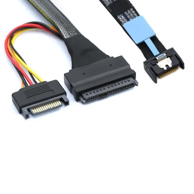 Alt view image 5 of 6 - Gen5 MCIO Slimline SFF-8654 4I to SAS 8639 U.2 Cable with 15P SATA Power, 30G High-Speed Copper Wire Harness (1m/39.37in)