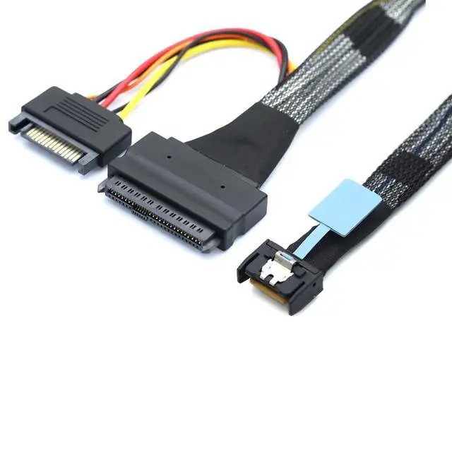 Alt view image 3 of 6 - Gen5 MCIO Slimline SFF-8654 4I to SAS 8639 U.2 Cable with 15P SATA Power, 30G High-Speed Copper Wire Harness (1m/39.37in)