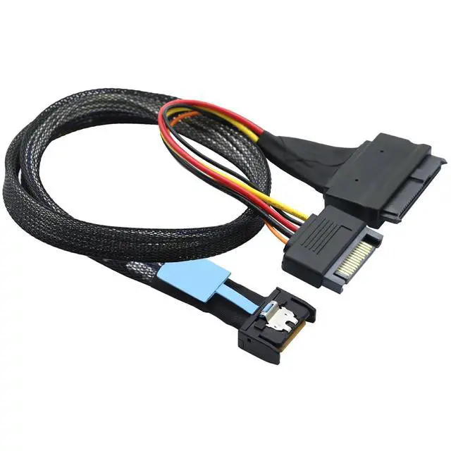 Alt view image 2 of 6 - Gen5 MCIO Slimline SFF-8654 4I to SAS 8639 U.2 Cable with 15P SATA Power, 30G High-Speed Copper Wire Harness (1m/39.37in)