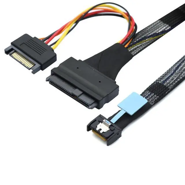 Alt view image 4 of 6 - Gen5 MCIO Slimline SFF-8654 4I to SAS 8639 U.2 Cable with 15P SATA Power, 30G High-Speed Copper Wire Harness (1m/39.37in)