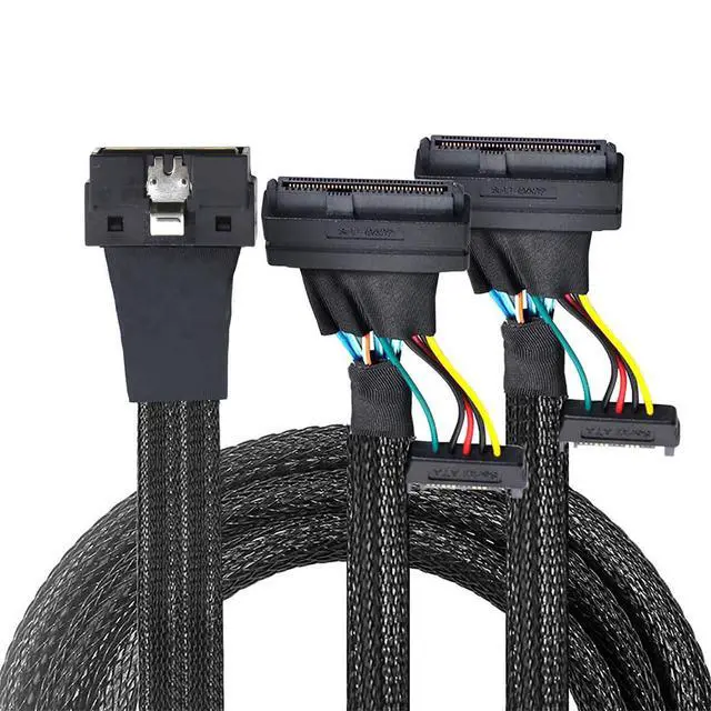 Alt view image 5 of 6 - LP Low Profile SFF-8654 8i 74Pin to Dual SFF-8639 U.2+15Pin Cable 32AWG High-Speed Server Interconnect (0.8M)