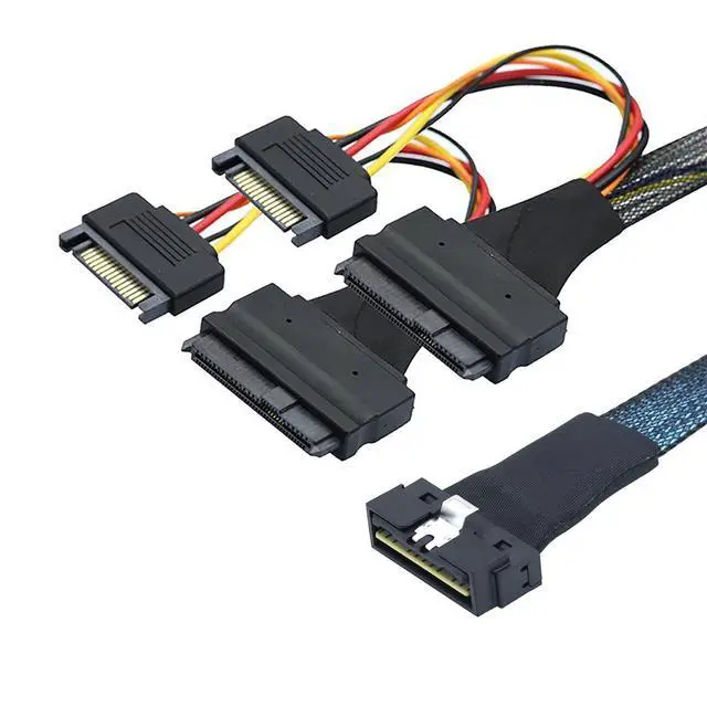 Alt view image 3 of 6 - LP Low Profile SFF-8654 8i 74Pin to Dual SFF-8639 U.2+15Pin Cable 32AWG High-Speed Server Interconnect (0.8M)