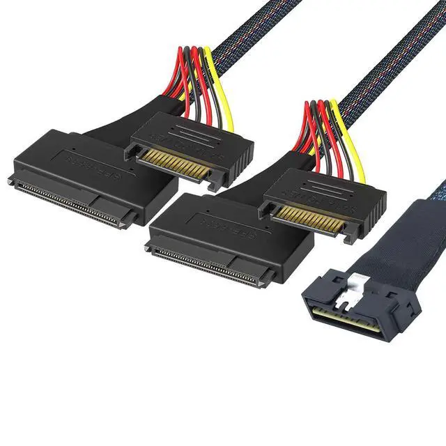 Alt view image 4 of 6 - LP Low Profile SFF-8654 8i 74Pin to Dual SFF-8639 U.2+15Pin Cable 32AWG High-Speed Server Interconnect (0.8M)