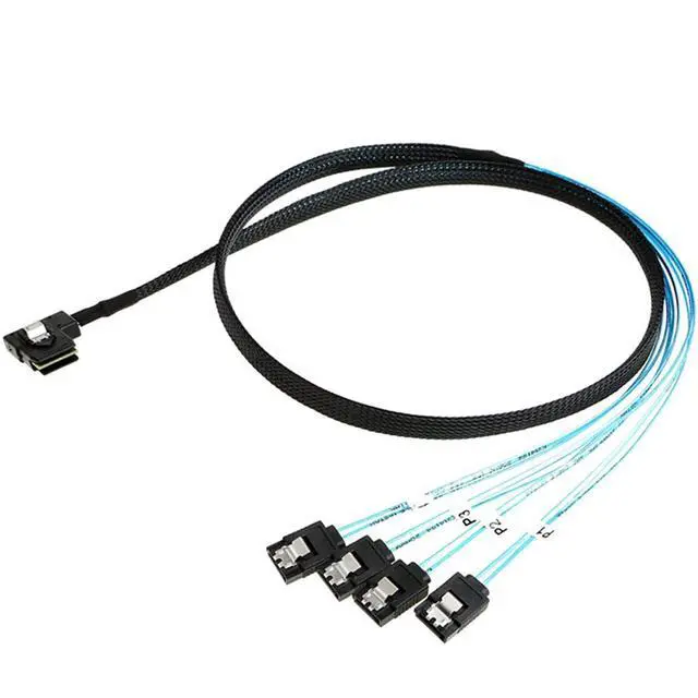 Alt view image 2 of 5 - Mini SAS 8087 Left Angle to 4* SATA Straight Female Internal Server Cable 30AWG High Speed Data Transfer Cord, 10 Ohm Impedance (0.5M)
