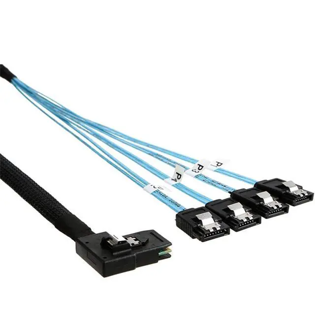 Alt view image 3 of 5 - Mini SAS 8087 Left Angle to 4* SATA Straight Female Internal Server Cable 30AWG High Speed Data Transfer Cord, 10 Ohm Impedance (0.5M)