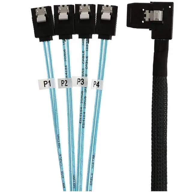Alt view image 5 of 5 - Mini SAS 8087 Left Angle to 4* SATA Straight Female Internal Server Cable 30AWG High Speed Data Transfer Cord, 10 Ohm Impedance (0.5M)