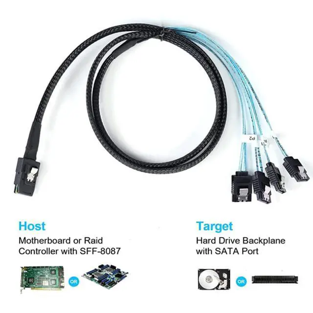 Alt view image 2 of 5 - Mini SAS 8087 to 4* SATA 7 Pin Female Internal Server Cable 30AWG High Speed Data Transfer Cord with 10 Ohm Impedance (0.5M)