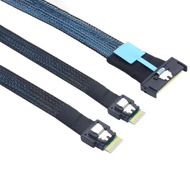 Main image of Gen5 MCIO 8X Slimline SAS 8i to Dual SFF 8654 4i Server Cable 24Gbps High Speed Data Transfer Cord, 85 Ohm Impedance (0.5M)