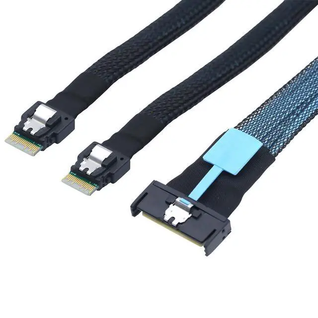 Alt view image 2 of 6 - Gen5 MCIO 8X Slimline SAS 8i to Dual SFF 8654 4i Server Cable 24Gbps High Speed Data Transfer Cord, 85 Ohm Impedance (0.5M)