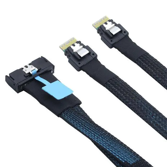 Alt view image 4 of 6 - Gen5 MCIO 8X Slimline SAS 8i to Dual SFF 8654 4i Server Cable 24Gbps High Speed Data Transfer Cord, 85 Ohm Impedance (0.5M)