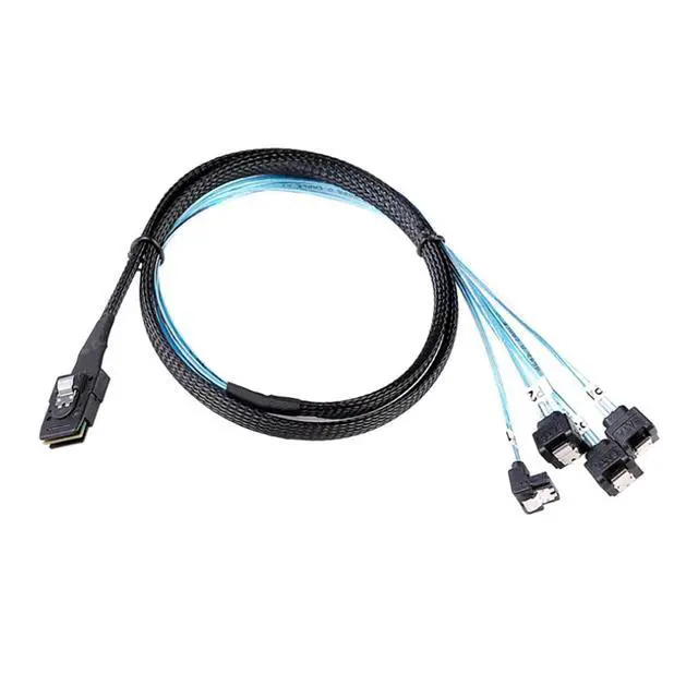 Alt view image 2 of 5 - Mini SAS 8087 to 4X SATA 90 Degree Cable 12Gbps High Speed Internal Server Breakout Cable, 30AWG Low-Loss Wire (1M)
