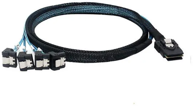 Alt view image 4 of 5 - Mini SAS 8087 to 4X SATA 90 Degree Cable 12Gbps High Speed Internal Server Breakout Cable, 30AWG Low-Loss Wire (1M)