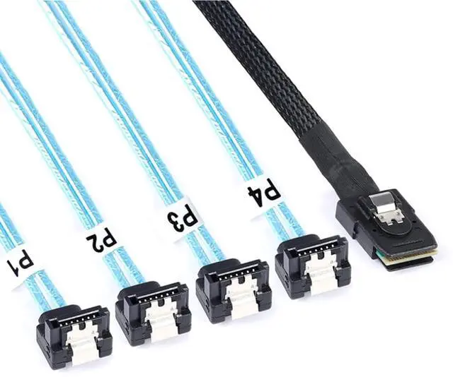 Alt view image 5 of 5 - Mini SAS 8087 to 4X SATA 90 Degree Cable 12Gbps High Speed Internal Server Breakout Cable, 30AWG Low-Loss Wire (1M)