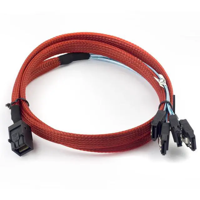 Alt view image 5 of 5 - Mini SAS HD SFF 8643 to 4X SATA Cable 0.5m 1m High Speed 12Gbps Server Connection Wire, Red, 30AWG Copper (0.5m)