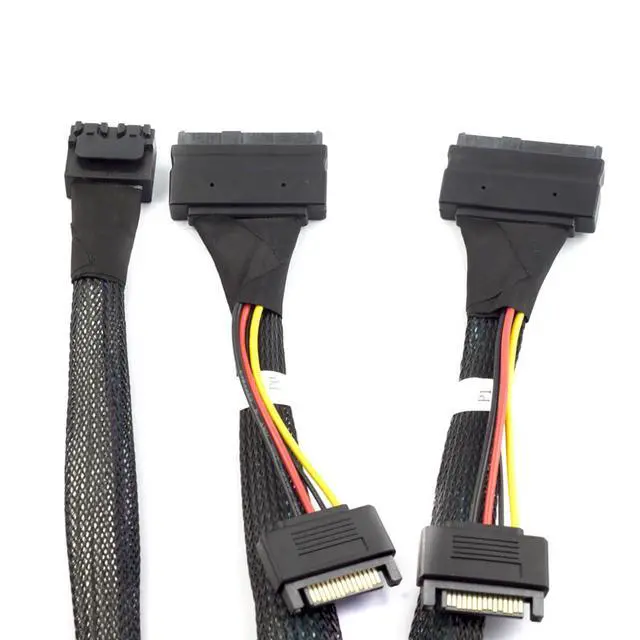 Alt view image 2 of 5 - Mini SAS HD 8643 4i to Dual SAS 8639 with SATA 15-Pin Cable 12Gbps High-Speed Server Interconnect, 32AWG Copper Wire (1m)