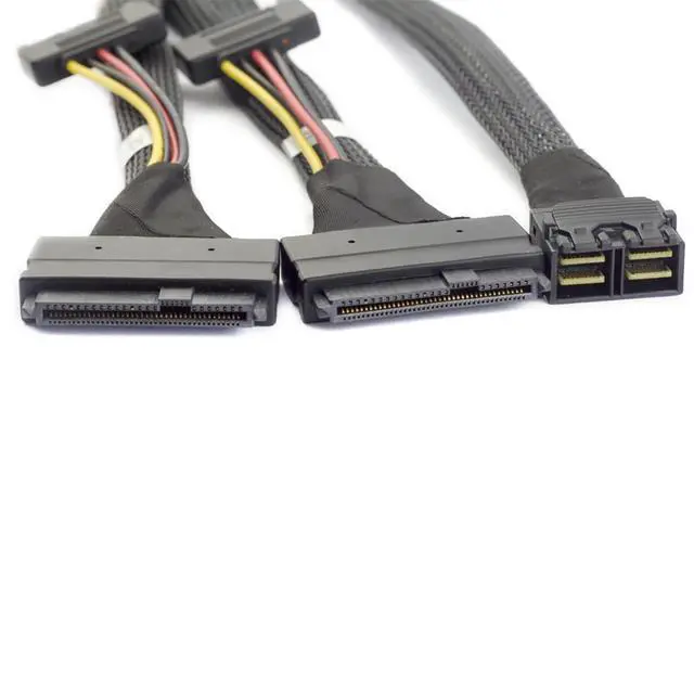 Alt view image 5 of 5 - Mini SAS HD 8643 4i to Dual SAS 8639 with SATA 15-Pin Cable 12Gbps High-Speed Server Interconnect, 32AWG Copper Wire (1m)