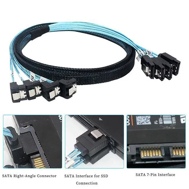 Alt view image 3 of 6 - SAS 4.0 4X SATA to 4X SATA Cable 90° Right Angle 12Gbps High-Speed SSD Hard Drive Data Cable, 30AWG Copper Wire, Server Motherboard Connection (1m)