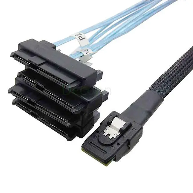 Alt view image 2 of 7 - Internal 36 Pin Mini SAS SFF-8087 Host to 4 SFF-8482 Target SAS Hard Disk and SATA Power Cable 100cm