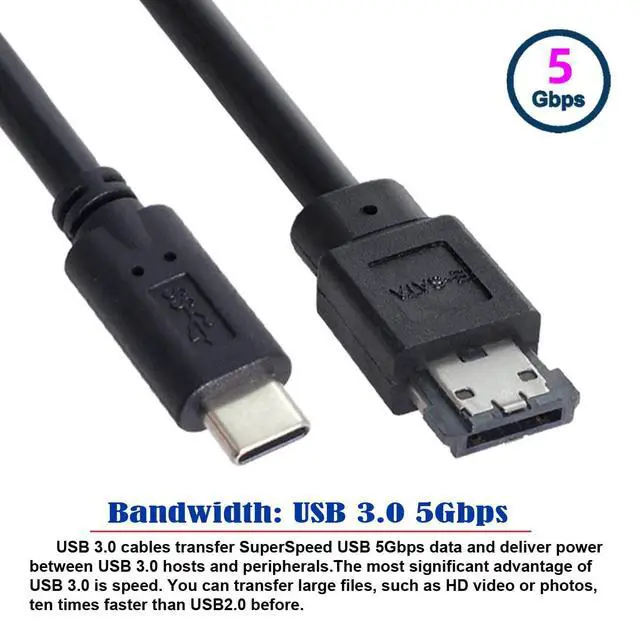 Alt view image 3 of 7 - USB-C Type-C to Power Over eSATA DC5V Adapter USB3.0 to HDD/SSD/ODD eSATAp Converter Cable