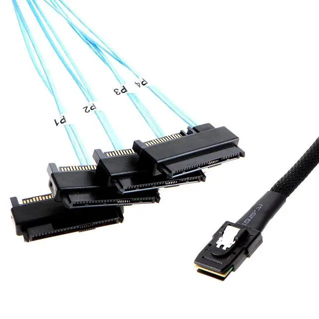 Alt view image 3 of 7 - Internal 36 Pin Mini SAS SFF-8087 Host to 4 SFF-8482 Target SAS Hard Disk and SATA Power Cable 100cm