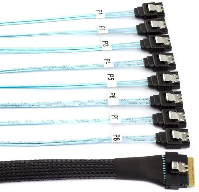 Main image of SAS 4.0 Slimline SFF-8654 8i 74pin Host Raid to 7pin 8 SATA Target Hard Disk Fanout Raid Cable 1-to-8 Splitter 100CM