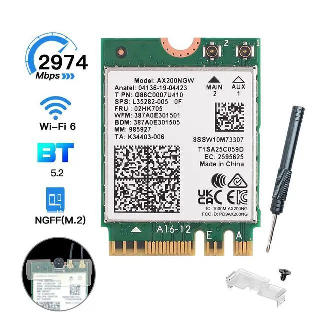 Alt view image 2 of 7 - WiFi 6 AX200 Wireless Card with Bluetooth 5.2, AX3000Mbps for Intel AX200NGW M.2 2230/NGFF Key A+E Module, Compatible with Laptop PC Windows 10/11 64-bit, MU-MIMO, OFDMA, WPA3