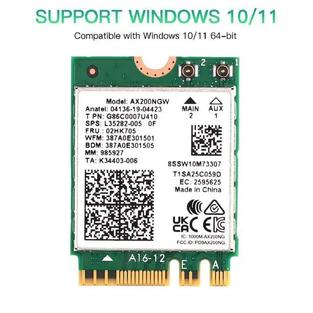 Alt view image 6 of 7 - WiFi 6 AX200 Wireless Card with Bluetooth 5.2, AX3000Mbps for Intel AX200NGW M.2 2230/NGFF Key A+E Module, Compatible with Laptop PC Windows 10/11 64-bit, MU-MIMO, OFDMA, WPA3