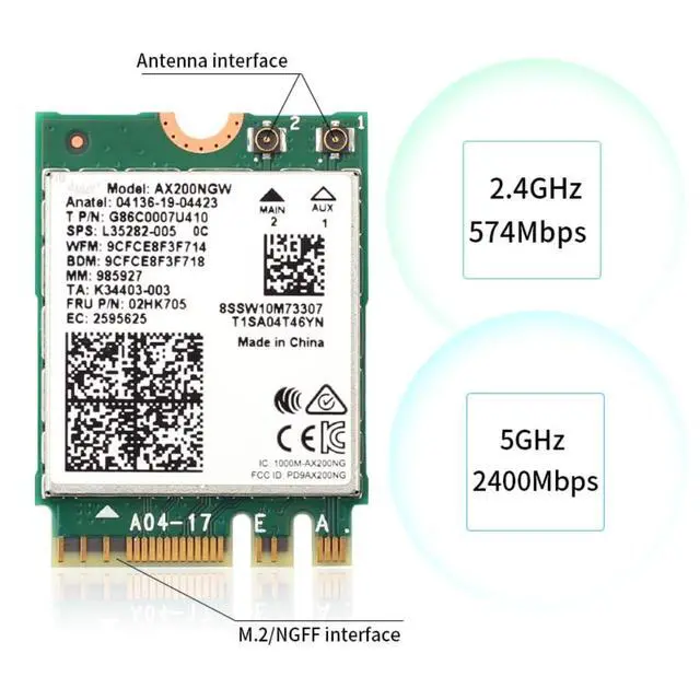 Alt view image 5 of 7 - WiFi 6 AX200 Wireless Card with Bluetooth 5.2, AX3000Mbps for Intel AX200NGW M.2 2230/NGFF Key A+E Module, Compatible with Laptop PC Windows 10/11 64-bit, MU-MIMO, OFDMA, WPA3