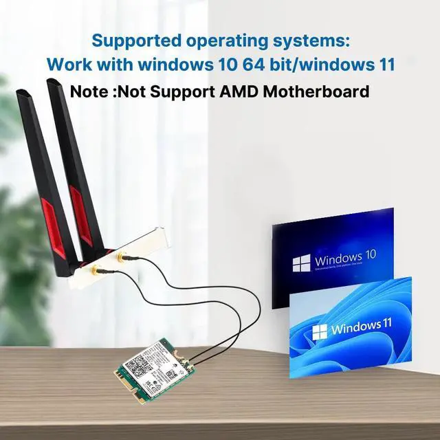 Alt view image 6 of 7 - BE200 WiFi 7 Desktop Kit, 802.11be Tri-Band 6GHz/5GHz/2.4GHz M.2 2230 Key E Wireless Adapter, Bluetooth 5.4, Low Profile Bracket with High-Gain Antennas, Windows 10/11 64-bit