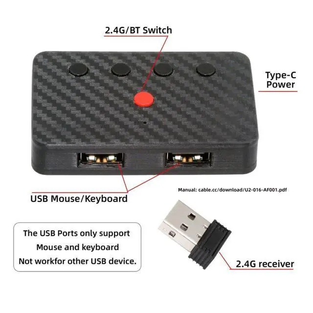 Alt view image 5 of 7 - 2.4G Bluetooth(BT) Converter with Receiver Type-C Power USB Wired Keyboard and Mouse Convert to Wireless for Laptop Tablet Phone