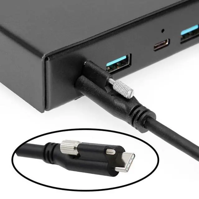 Alt view image 7 of 7 - Locking USB 3.1 Type-C to Locking USB-C 10Gbps Data Power Cable for Camera with Single Panel Mount Screw Connector 3M