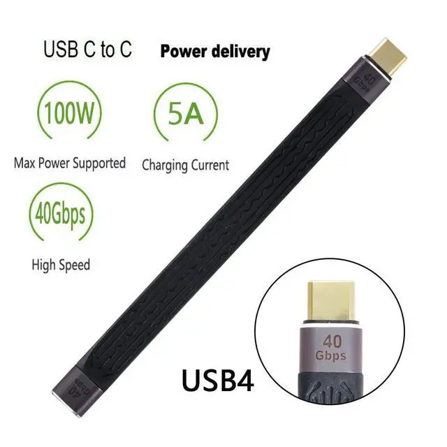 Alt view image 4 of 7 - USB4 Extension Cable Slim Flat Male to Female 40Gbps 13cm with 100W Charging and 8K@60Hz Compatible with Thunderbolt3/4