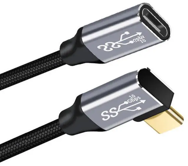 Main image of USB-C USB 3.1 Type C Male to Female Extension Data Cable Left Right Angled 10Gbps 100W with Sleeve for Laptop 3M