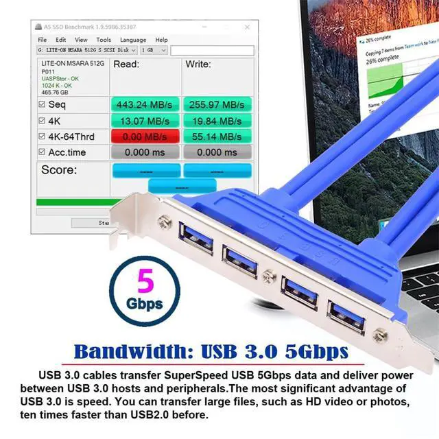 Alt view image 5 of 7 - 5Gbps Four Ports USB 3.0 Internal Female Mount Panel to 20pin Motherboard Baffle Cable with PCI Bracket 50cm