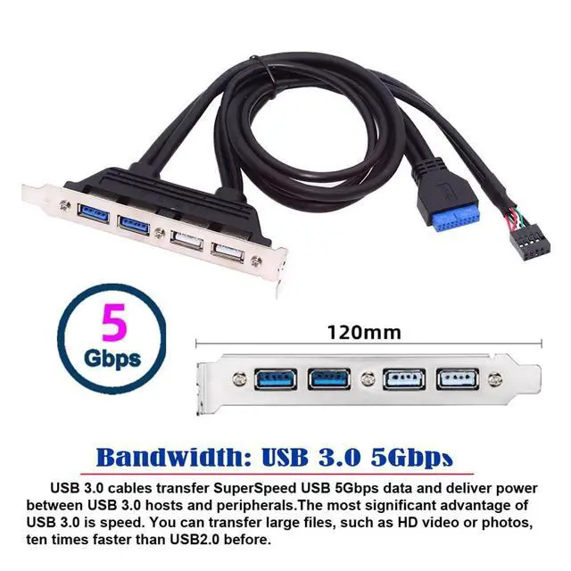 Alt view image 2 of 7 - USB2.0 & USB 3.0 Internal Four Female Mount Panel to 9pin 19pin 20pin Motherboard Baffle Cable with PCI Bracket 50cm