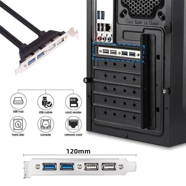 Alt view image 3 of 7 - USB2.0 & USB 3.0 Internal Four Female Mount Panel to 9pin 19pin 20pin Motherboard Baffle Cable with PCI Bracket 50cm
