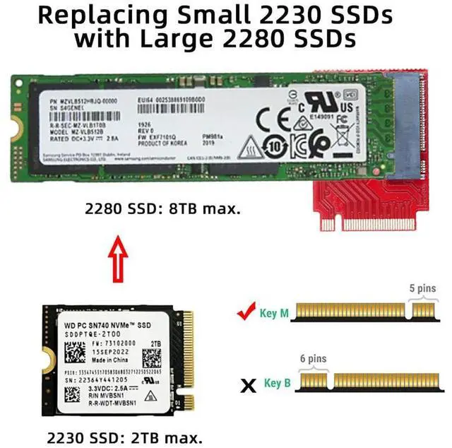 Alt view image 2 of 7 - M-Key 22x30mm NVME Extension SSD to NGFF 22x80mm Upgrade Adapter Compatible with ROG Ally Gaming