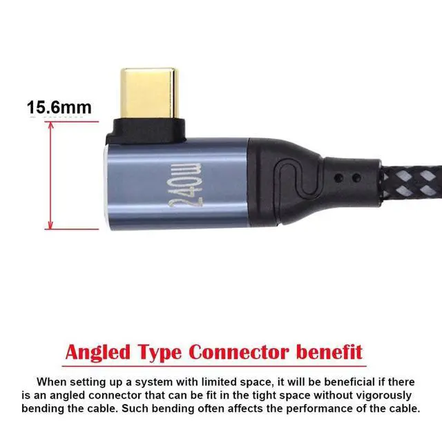 Alt view image 2 of 7 - USB-C 240W 480Mbps 48V 5A Type-C Cable Compatible with USB2.0 100W Charging Left Right Angled 90 Degree for Laptop Tablet 200cm
