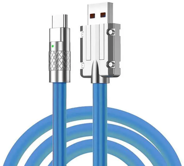 Main image of Type A USB-A to USB-C Liquid Silicone Ultra Soft 120W Power USB2.0 Data Blue Cable Fast Charge for Laptop Tablet Phone 200CM