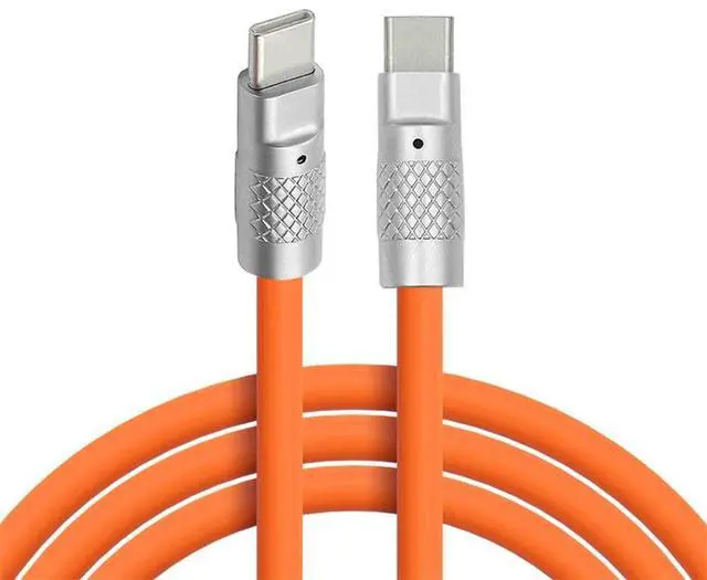 Main image of Type C USB-C to USB-C Liquid Silicone Ultra Soft 120W Power USB2.0 Data Orange Cable Fast Charge for Laptop Tablet Phone 2M