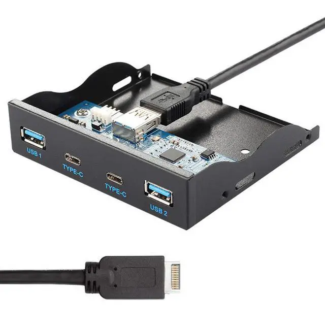 Alt view image 2 of 7 - USB 3.1 Front Panel Header to USB-C & USB 3.0 HUB 4 Ports Front Panel Motherboard Cable for 3.5" Floppy Bay