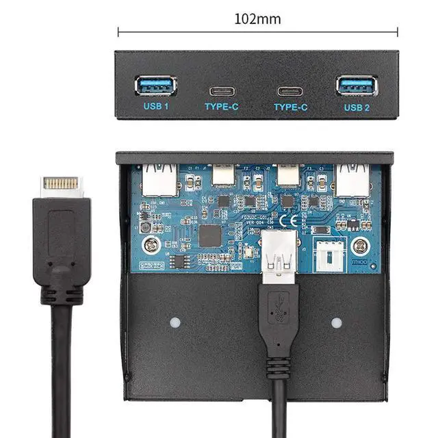 Alt view image 3 of 7 - USB 3.1 Front Panel Header to USB-C & USB 3.0 HUB 4 Ports Front Panel Motherboard Cable for 3.5" Floppy Bay