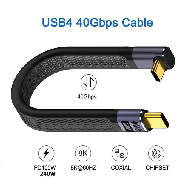 Alt view image 6 of 7 - USB4 40Gbps 240W USB-C Type-C Male to Male 100W 8K Flat Slim FPC Data Cable Up Angled for Laptop Phone 13cm